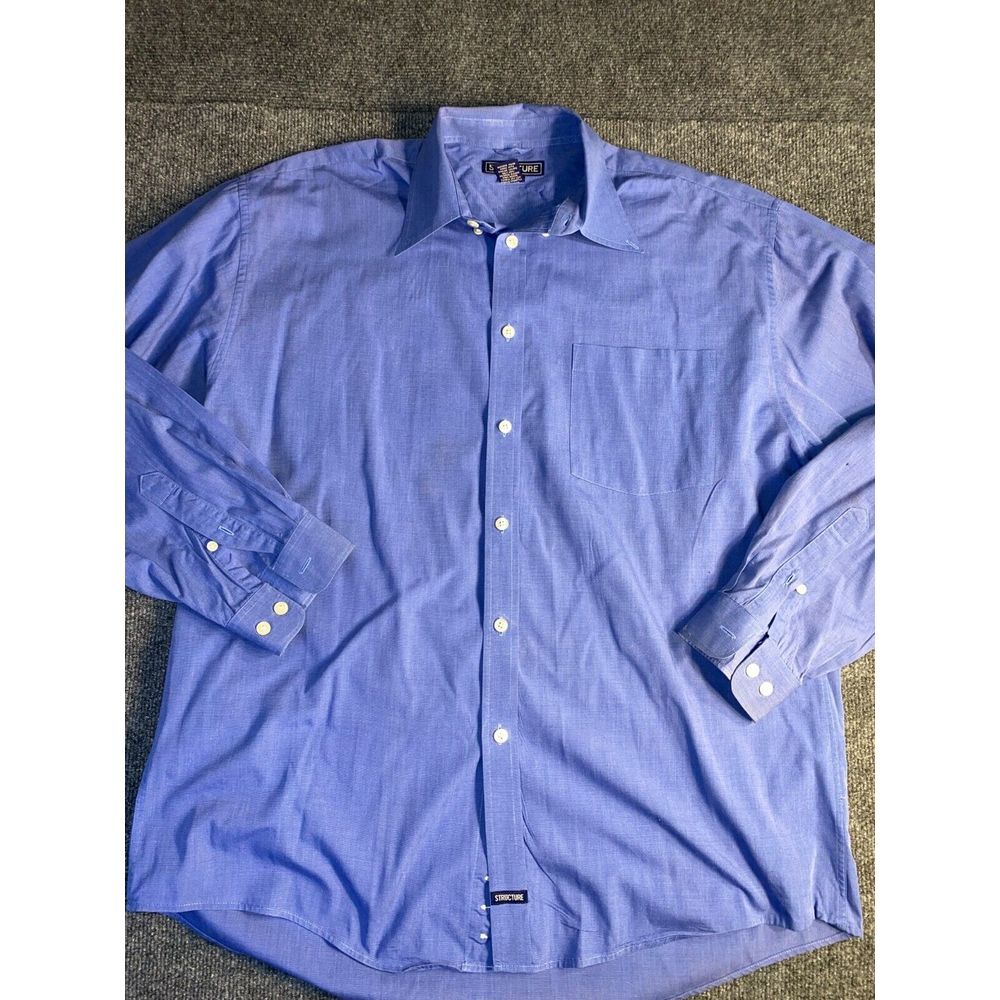 Structure Casual Shirt Mens‎ Medium Blue Cotton Pocket Long Sleeve Button Down